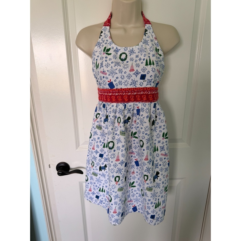 Anthropologie Emily Isabella Christmas Apron Holiday Snowflake Scottie Dog